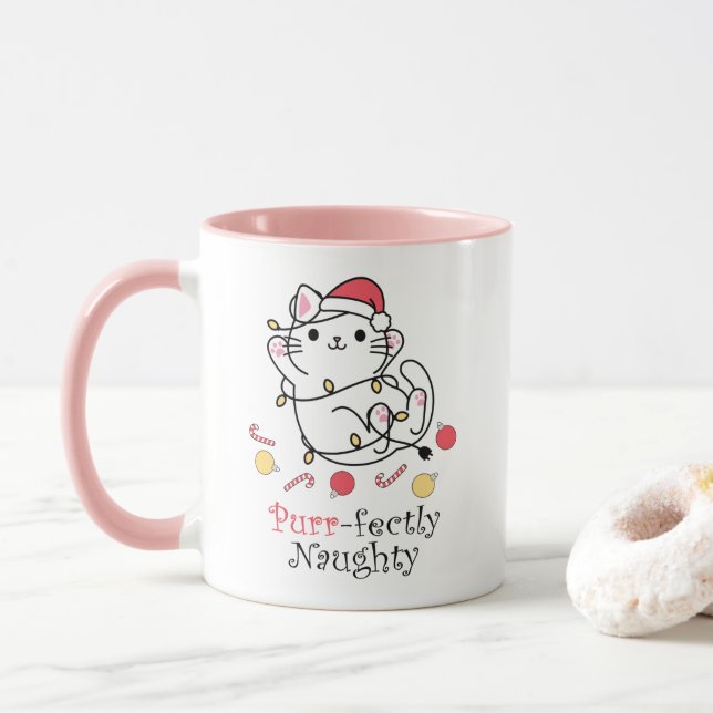 Funny Christmas Santa Cat Purrfectly Naughty Mug (With Donut)
