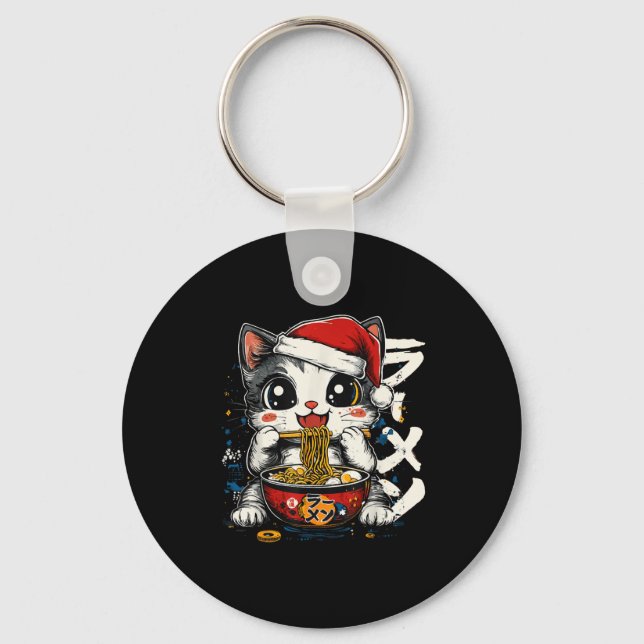 Funny Christmas Santa Cat Ramen Japanese Kawaii An Key Ring (Front)