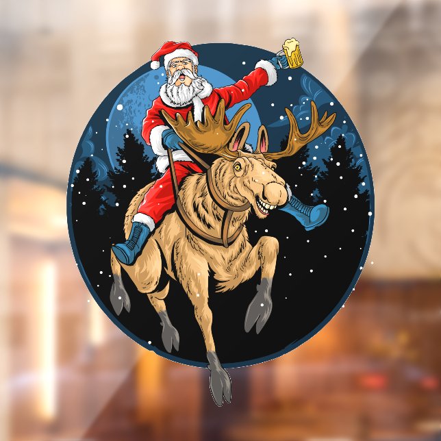 Funny Christmas Santa Claus Beer Riding A Moose  (Sheet 2)