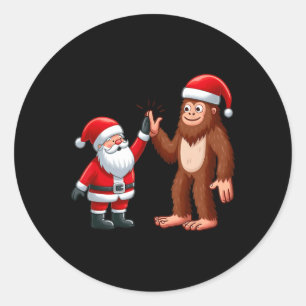 Funny Christmas Santa Claus Bigfoot High-fiving Xm Classic Round Sticker