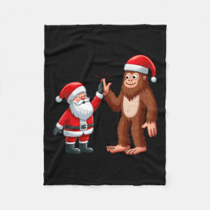 Funny Christmas Santa Claus Bigfoot High-fiving Xm Fleece Blanket