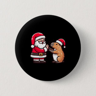 Funny Christmas Santa Claus Capybara High-fiving X 6 Cm Round Badge