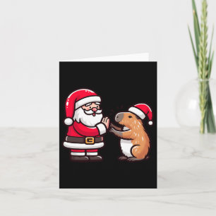 Funny Christmas Santa Claus Capybara High-fiving X Card
