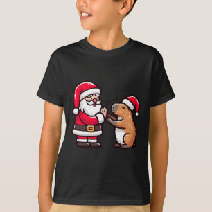 Funny Christmas Santa Claus Capybara High-fiving X T-Shirt