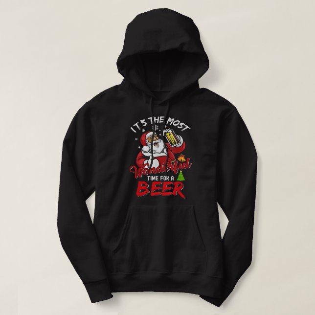 Funny Christmas Santa Claus Drinking Beer Wonderfu Hoodie (Design Front)