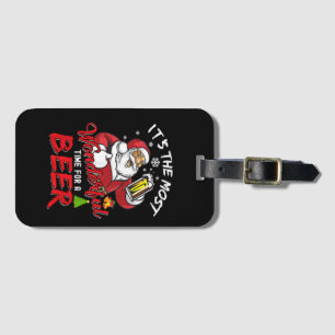 Funny Christmas Santa Claus Drinking Beer Wonderfu Luggage Tag