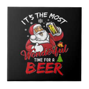 Funny Christmas Santa Claus Drinking Beer Wonderfu Tile