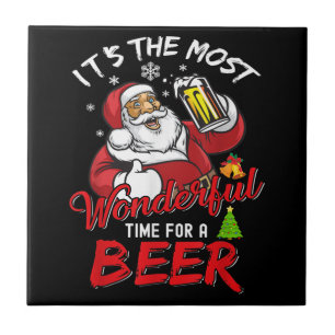 Funny Christmas Santa Claus Drinking Beer Wonderfu Tile