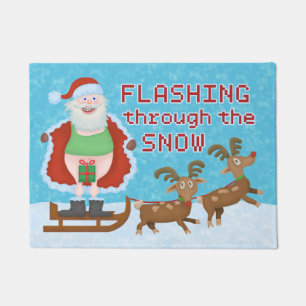 Funny Christmas   Santa Claus Flashing Thru Snow Doormat