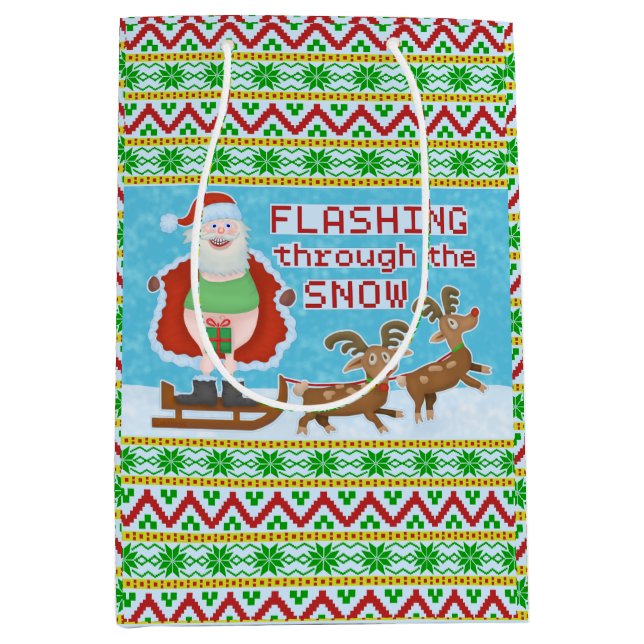Funny Christmas | Santa Claus Flashing Thru Snow Medium Gift Bag (Front)