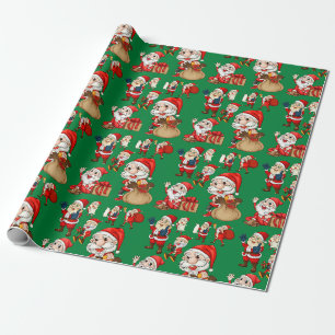 Funny Christmas Santa Claus Green Wrapping Paper