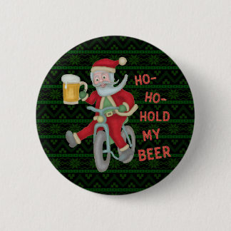 Funny Christmas Santa Claus Hold My Beer Humour 6 Cm Round Badge