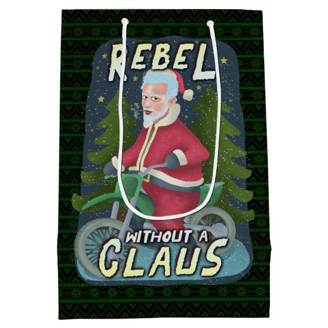 Funny Christmas Santa Claus Humor Motorcycle Rebel Medium Gift Bag (Back)