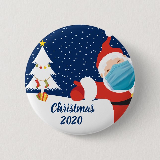 Funny Christmas Santa Claus in Face Mask 6 Cm Round Badge (Front)