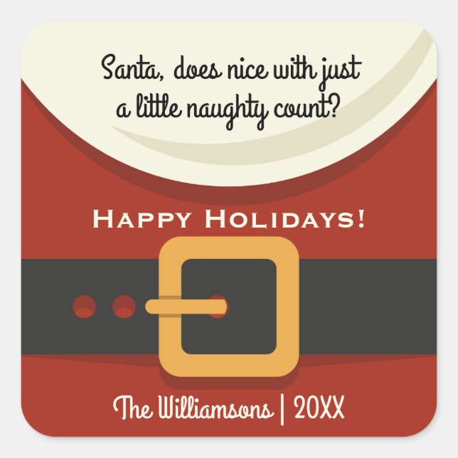 Funny Christmas Santa Claus Naughty & Nice Square Sticker (Front)