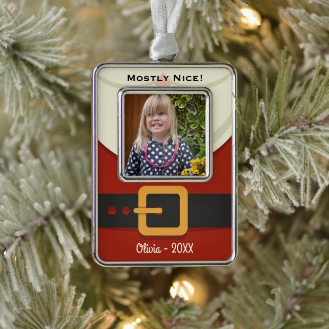 Funny Christmas Santa Claus Naughty or Nice Photo Silver Plated Framed Ornament (Tree)