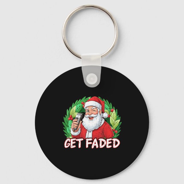 Funny Christmas Santa Claus Santa Barber Get Faded Key Ring (Front)
