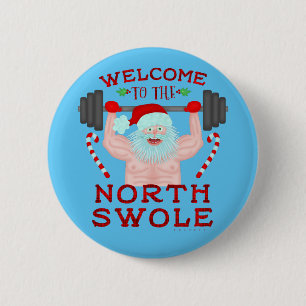 Funny Christmas Santa Claus Swole Weightlifter 6 Cm Round Badge