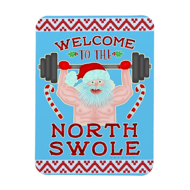 Funny Christmas Santa Claus Swole Weightlifter Magnet (Vertical)
