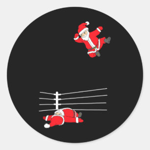 Funny Christmas Santa Claus Wrestling Xmas Classic Round Sticker