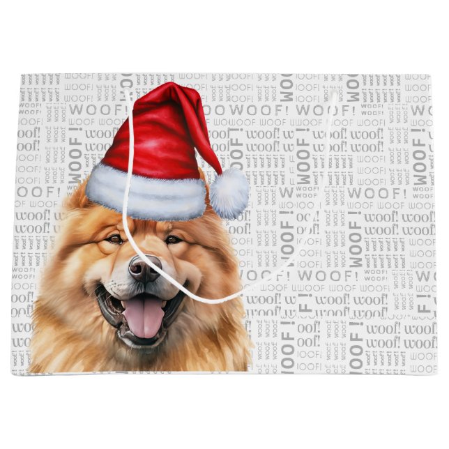 Funny Christmas Santa Dog Chow Chow Holiday Large Gift Bag (Front)