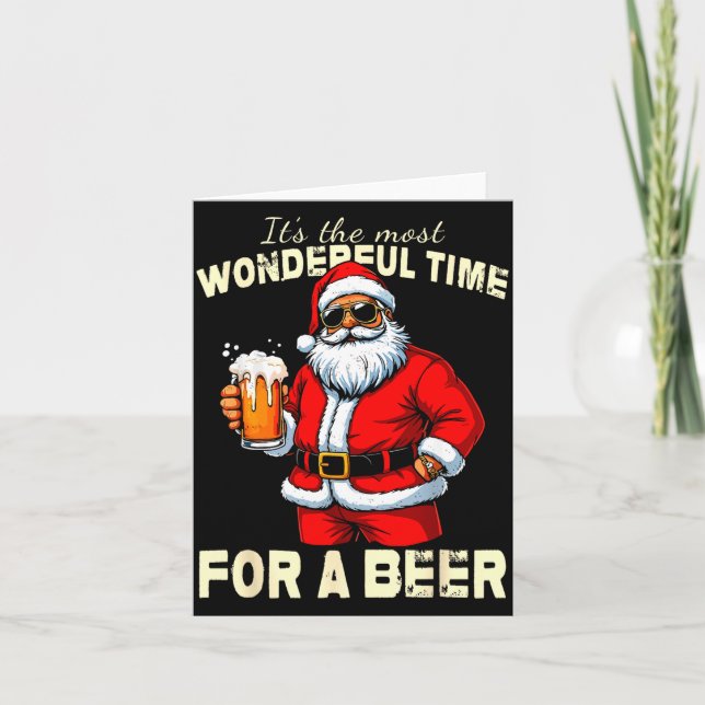 Funny Christmas Santa Drinking Beer Wonderful Time Card (Front)