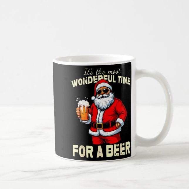 Funny Christmas Santa Drinking Beer Wonderful Time Coffee Mug (Right)