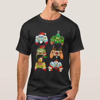 Funny Christmas Santa Elf Gaming Controllers Gamer T-Shirt