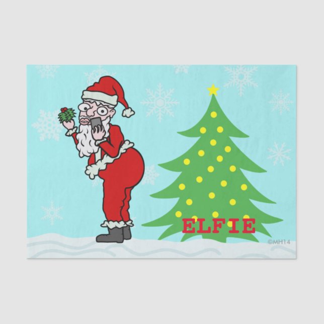 Funny Christmas Santa Elfie Tissue Paper (Front)