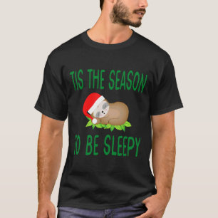 Funny Christmas Santa Hat Sloth Sleepy T-Shirt