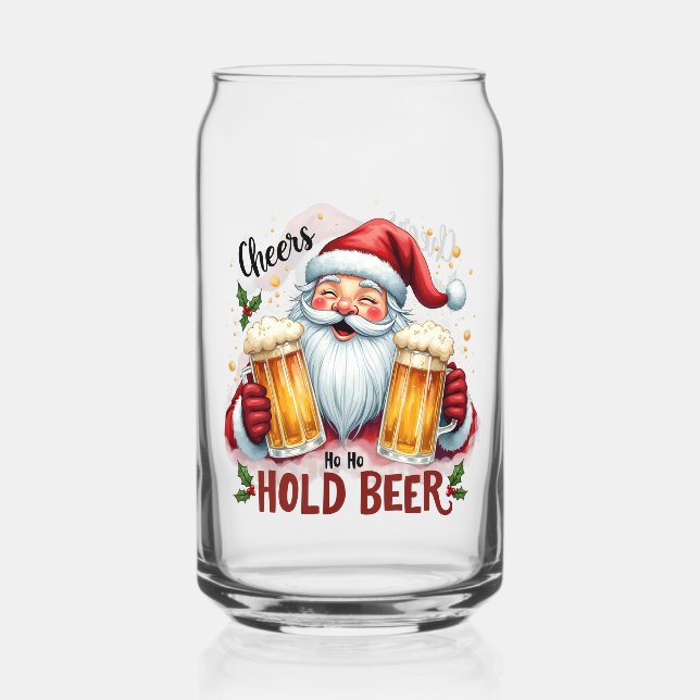 Funny Christmas Santa hold beer  Can Glass (Front)
