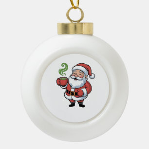 Funny Christmas Santa Hoolding a Matcha Drink   Ceramic Ball Christmas Ornament