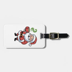 Funny Christmas Santa Hoolding a Matcha Drink   Luggage Tag