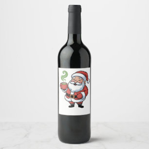 Funny Christmas Santa Hoolding a Matcha Drink Wine Label