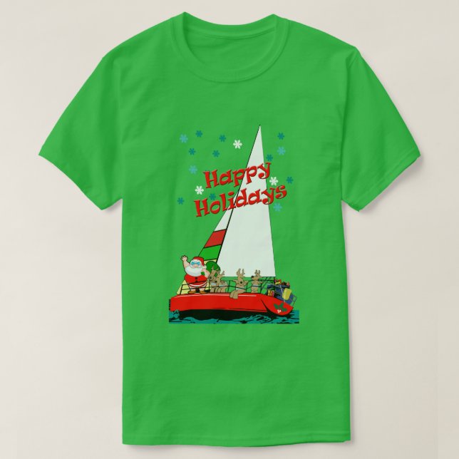 Funny Christmas Santa in Sailboat  sailor T-Shirt (Design Front)