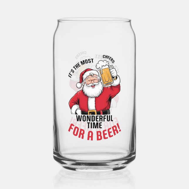 Funny Christmas Santa most wonderful time Can Glass (Front)