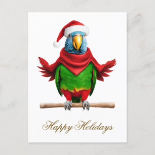 Funny Christmas Santa Parrot Holiday Postcard