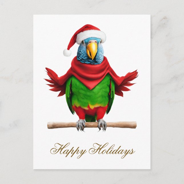 Funny Christmas Santa Parrot  Holiday Postcard (Front)