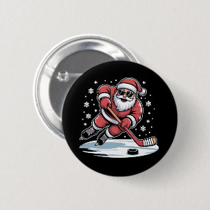 Funny Christmas Santa Playing Ice Hockey Xmas  6 Cm Round Badge
