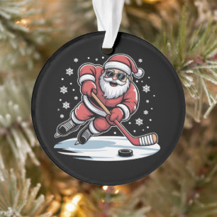 Funny Christmas Santa Playing Ice Hockey Xmas Ornament