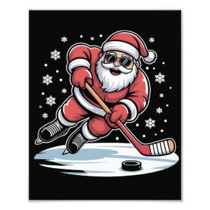 Funny Christmas Santa Playing Ice Hockey Xmas  Photo Print