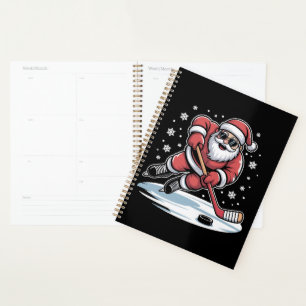 Funny Christmas Santa Playing Ice Hockey Xmas Planner