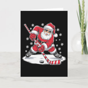 Funny Christmas Santa Playing Ice Hockey Xmas Spor Card