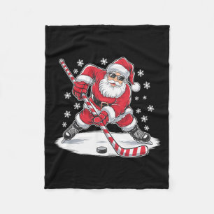 Funny Christmas Santa Playing Ice Hockey Xmas Spor Fleece Blanket