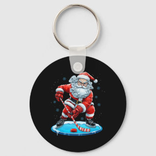 Funny Christmas Santa Playing Ice Hockey Xmas Spor Key Ring