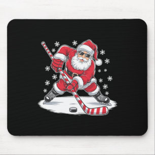 Funny Christmas Santa Playing Ice Hockey Xmas Spor Mouse Pad
