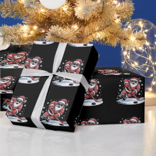 Funny Christmas Santa Playing Ice Hockey Xmas  Wrapping Paper