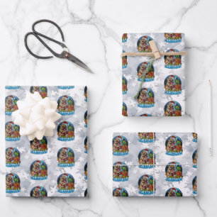 Funny Christmas Santa Pug Snow Globe Xmas Wrapping Paper Sheet