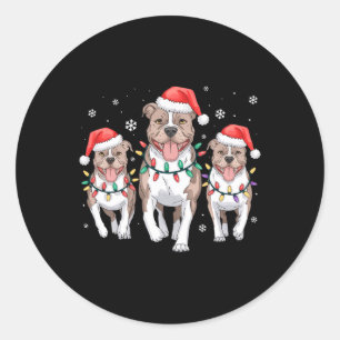 Funny Christmas Santa Reindeer Cute Pitbull Santa Classic Round Sticker