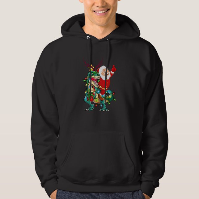 Funny Christmas Santa Riding Dinosaur Deer Xmas Ki Hoodie (Front)